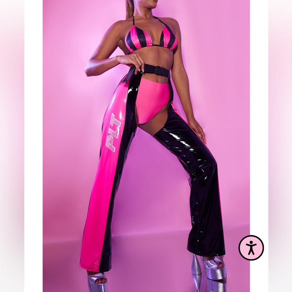 NWT PRETTYLITTLETHING black and pink festival set. Size L